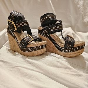 Alexander Mcqueen Black Leather Studded Espadrilles